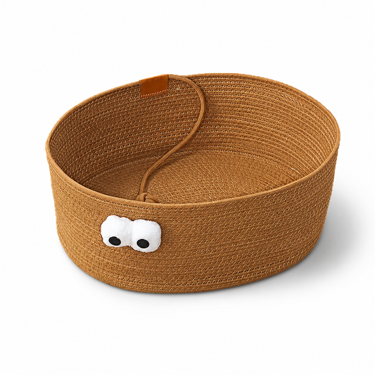Large-Eye Wicker Cat Bed—Warm Pet Bed for All Seasons, Scratch-Resistant, Wear-Resistant, Machine-Washable, and Lint-Free