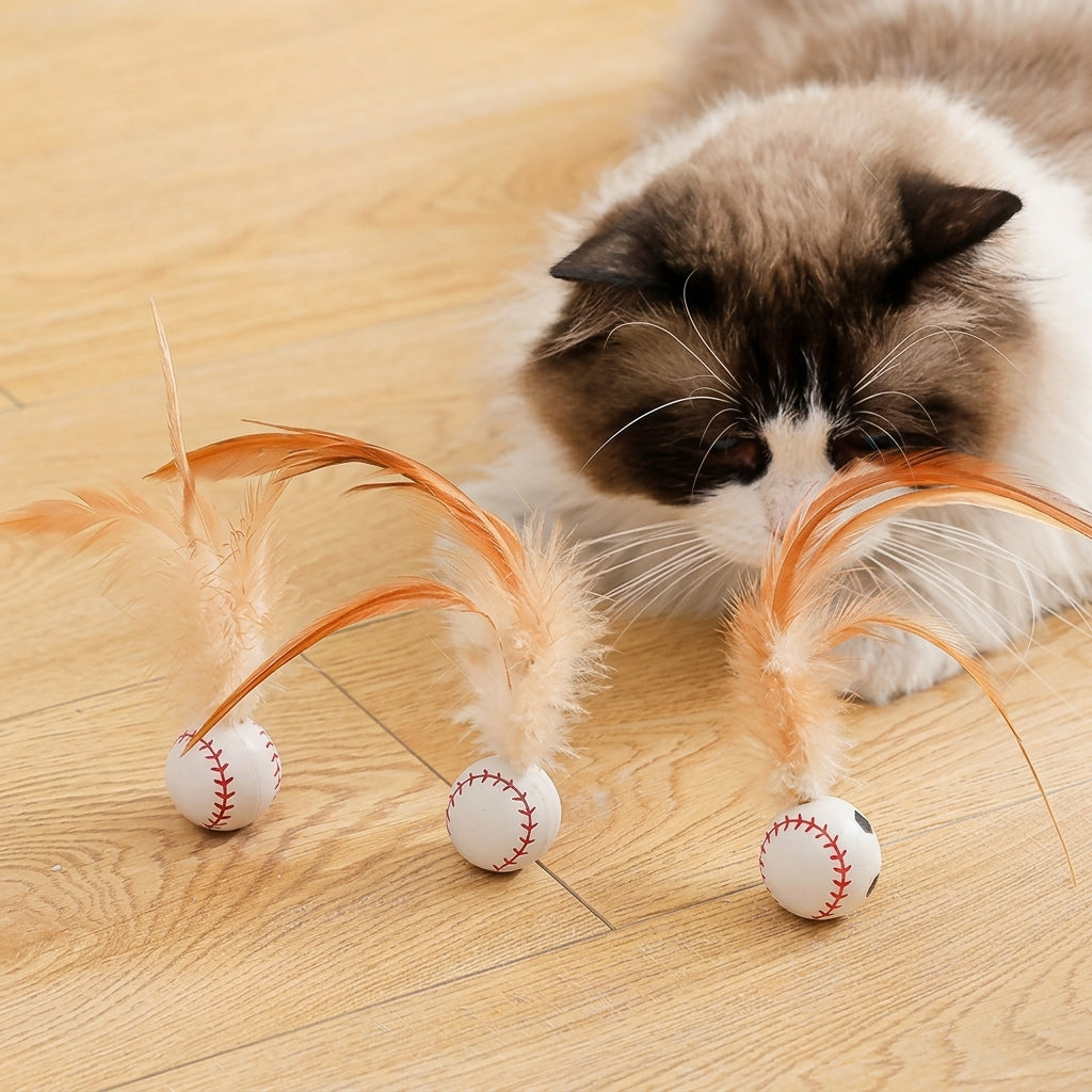 Cat Baseball Feather Shuttlecock Toy